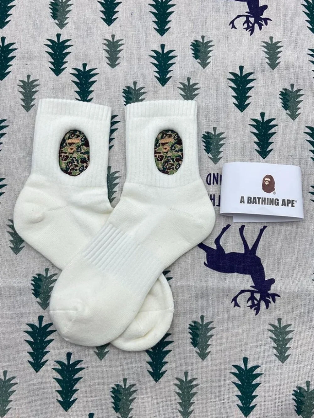 Bape White Cotton Logo Embroidered Unisex Sports Socks